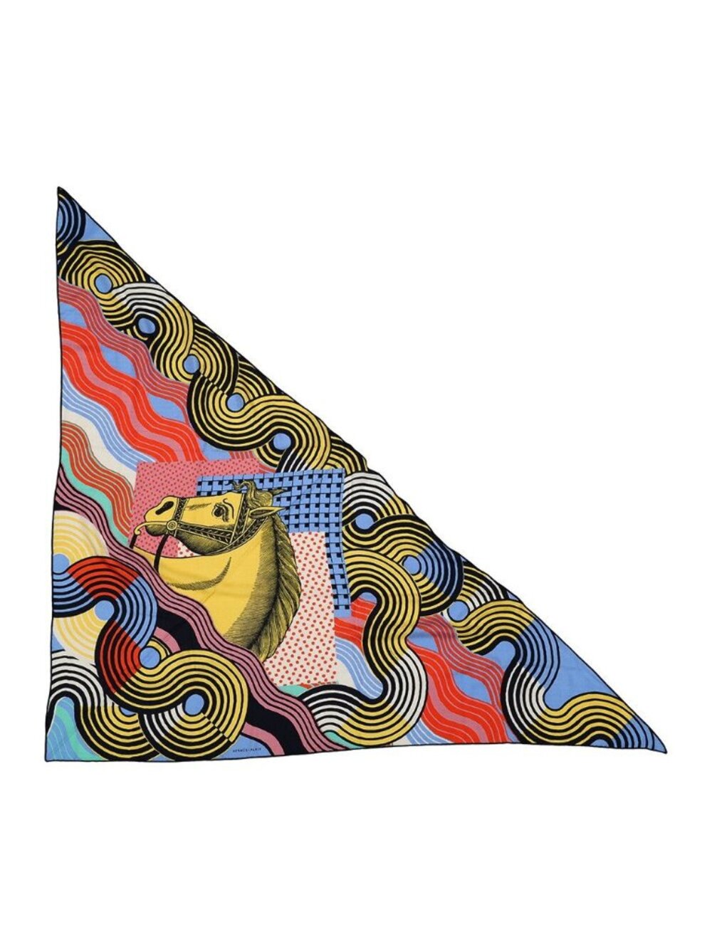 Hermes Shawl Triangle Jian Cheval Veigues Vague Cashmere Silk Scarf